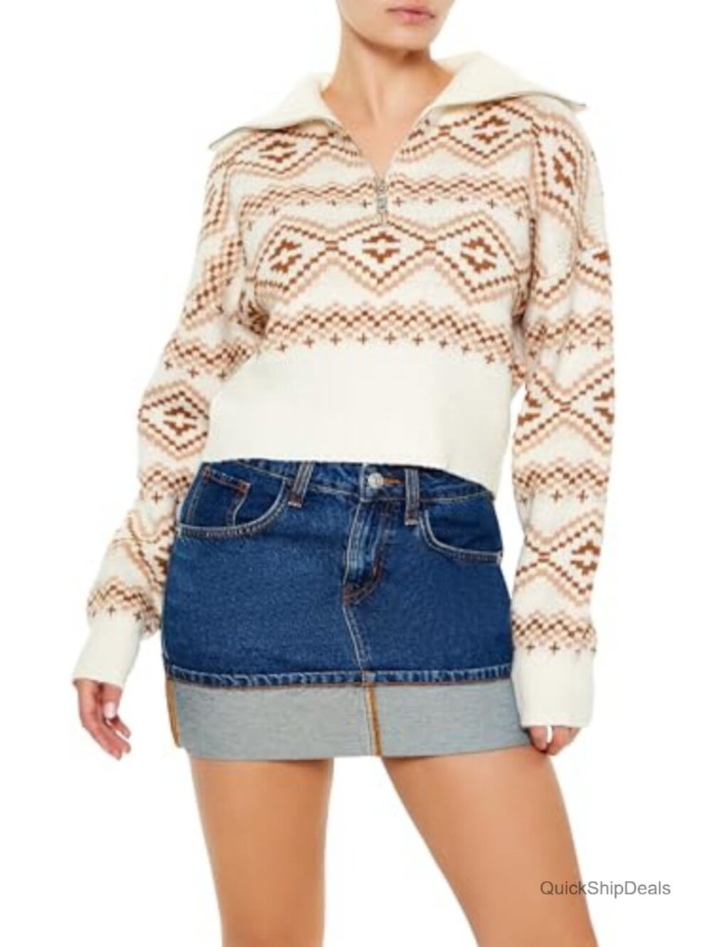 Half-Zip Funnel Neck Sweater Acrylic Blend Loose Fit